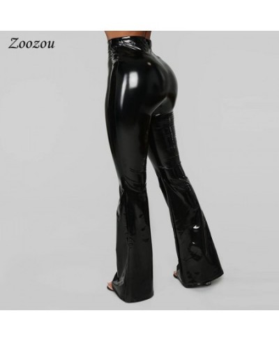 High Waist PU Patent Leather Flare Pants Women Skinny Black Sexy Slim Latex Trousers Casual Faux Leather Wide Leg Pants Custo...