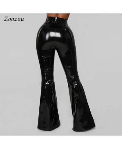 High Waist PU Patent Leather Flare Pants Women Skinny Black Sexy Slim Latex Trousers Casual Faux Leather Wide Leg Pants Custo...