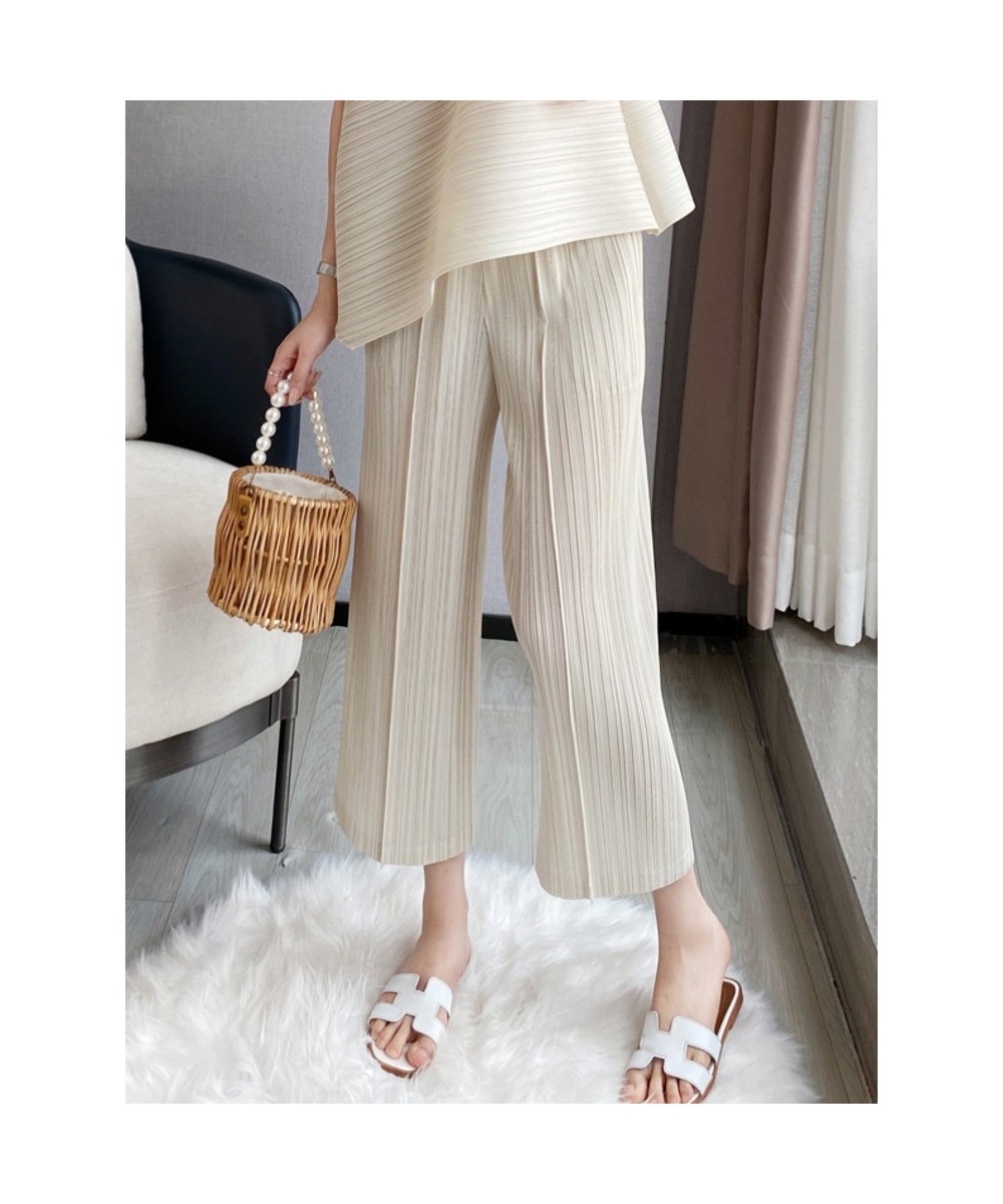 Women Pleated Pants Solid High Waist Wide Leg Cropped Trousers Loose Elastic Casual Style 2023 New Summer Fashion 15WX103 $54...