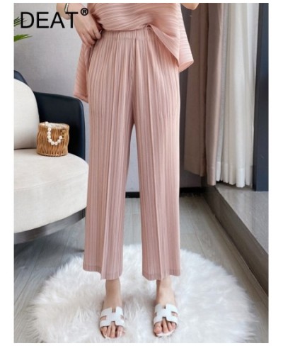 Women Pleated Pants Solid High Waist Wide Leg Cropped Trousers Loose Elastic Casual Style 2023 New Summer Fashion 15WX103 $54...