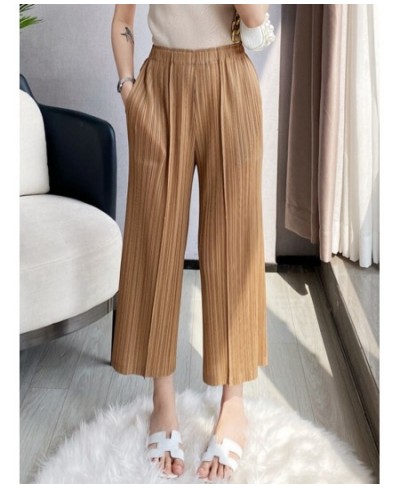 Women Pleated Pants Solid High Waist Wide Leg Cropped Trousers Loose Elastic Casual Style 2023 New Summer Fashion 15WX103 $54...