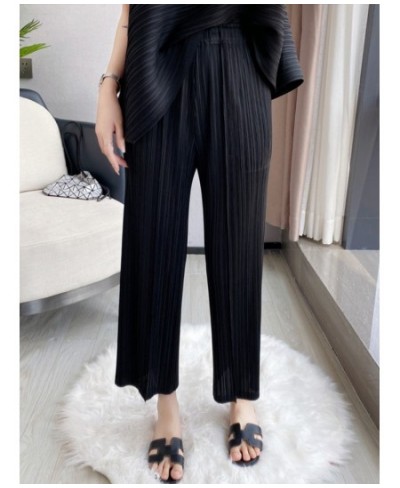 Women Pleated Pants Solid High Waist Wide Leg Cropped Trousers Loose Elastic Casual Style 2023 New Summer Fashion 15WX103 $54...