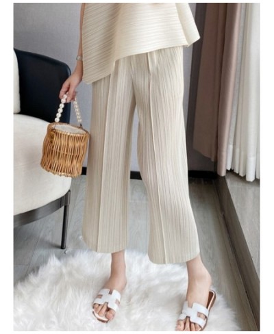 Women Pleated Pants Solid High Waist Wide Leg Cropped Trousers Loose Elastic Casual Style 2023 New Summer Fashion 15WX103 $54...