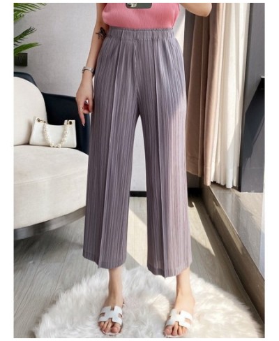 Women Pleated Pants Solid High Waist Wide Leg Cropped Trousers Loose Elastic Casual Style 2023 New Summer Fashion 15WX103 $54...