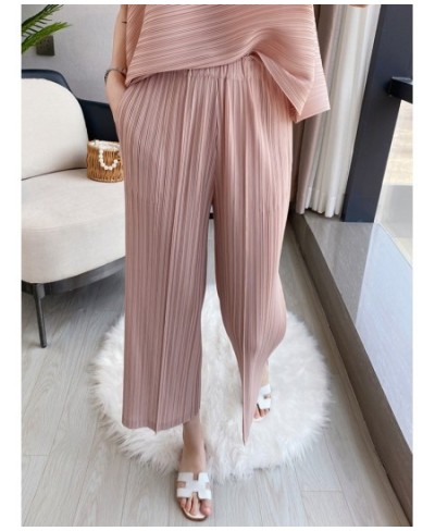 Women Pleated Pants Solid High Waist Wide Leg Cropped Trousers Loose Elastic Casual Style 2023 New Summer Fashion 15WX103 $54...