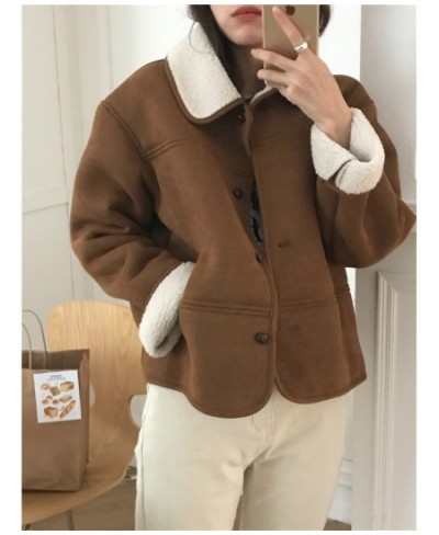 Winter Vintage Suede Lamb Fur Coat Jacket Women Short Outerwear Single Breasted Lapel Collar Warm Overcoat $69.85 - Jackets &...