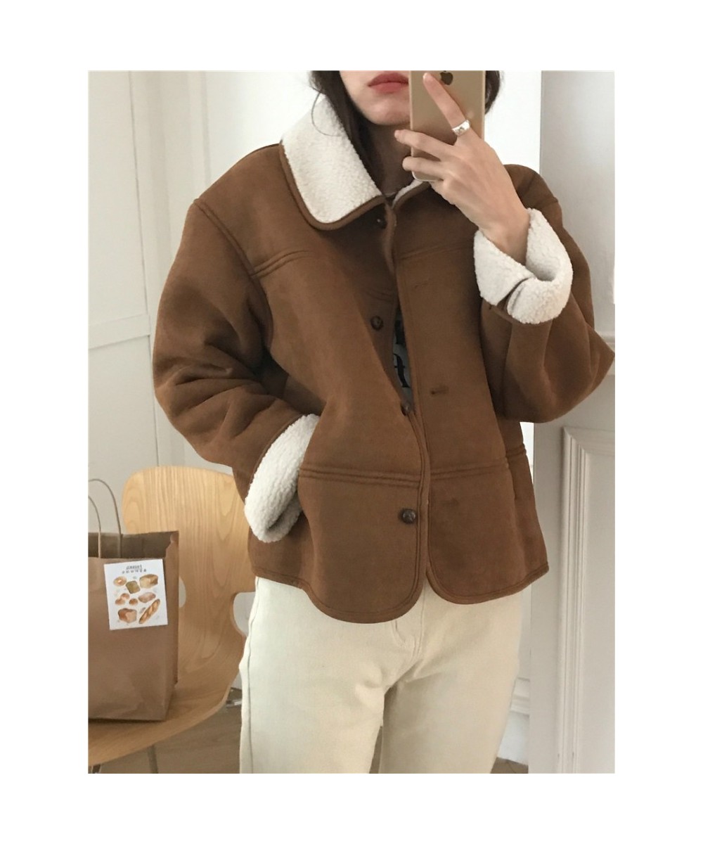 Winter Vintage Suede Lamb Fur Coat Jacket Women Short Outerwear Single Breasted Lapel Collar Warm Overcoat $69.85 - Jackets &...