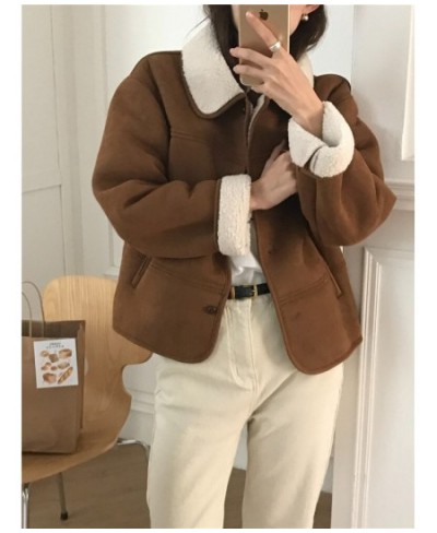 Winter Vintage Suede Lamb Fur Coat Jacket Women Short Outerwear Single Breasted Lapel Collar Warm Overcoat $69.85 - Jackets &...