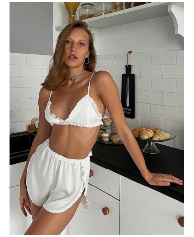 White Satin Sexy Bras Ruffled Intimate Clothes Women Sleepwear Green Backless Lingerie For Ladies Set Woman 2 Pieces 2023 $29...