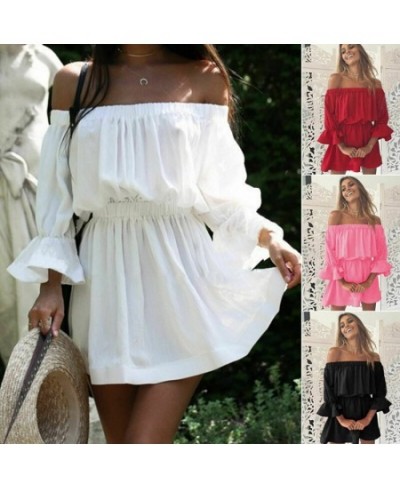 Strapless Sexy summer dresses Women ruffle pleated short dress White Elegant holiday loose beach mini dress $28.59 - Skirts