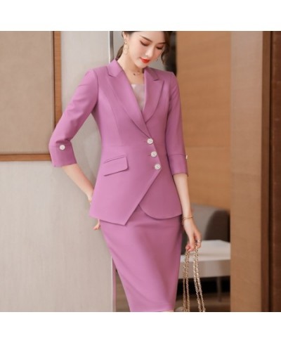 2023 Spring/Summer Female Elegant Women's Skirt Suit White Pink Blazer Bussiness Jacket Office Lady 2 Pieces Set Plus Size $9...