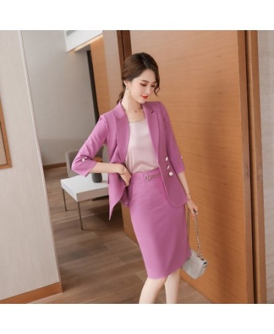 2023 Spring/Summer Female Elegant Women's Skirt Suit White Pink Blazer Bussiness Jacket Office Lady 2 Pieces Set Plus Size $9...