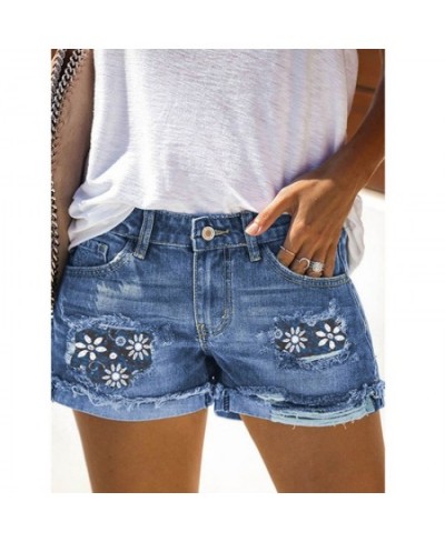 High Waist Women'S Jeans 2022 Fashion Street Ripped Denim Shorts Plus Size Loose Printed Blue Denim Shorts For Women Summer $...