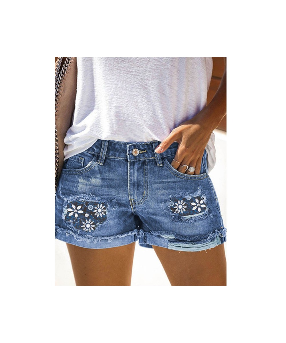 High Waist Women'S Jeans 2022 Fashion Street Ripped Denim Shorts Plus Size Loose Printed Blue Denim Shorts For Women Summer $...