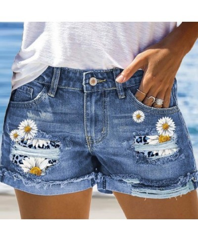 High Waist Women'S Jeans 2022 Fashion Street Ripped Denim Shorts Plus Size Loose Printed Blue Denim Shorts For Women Summer $...