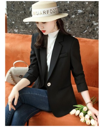 Women Chic Office Lady Single button Blazer Vintage Coat Fashion Notched Collar Long Sleeve Ladies Outerwear Stylish Blue Top...