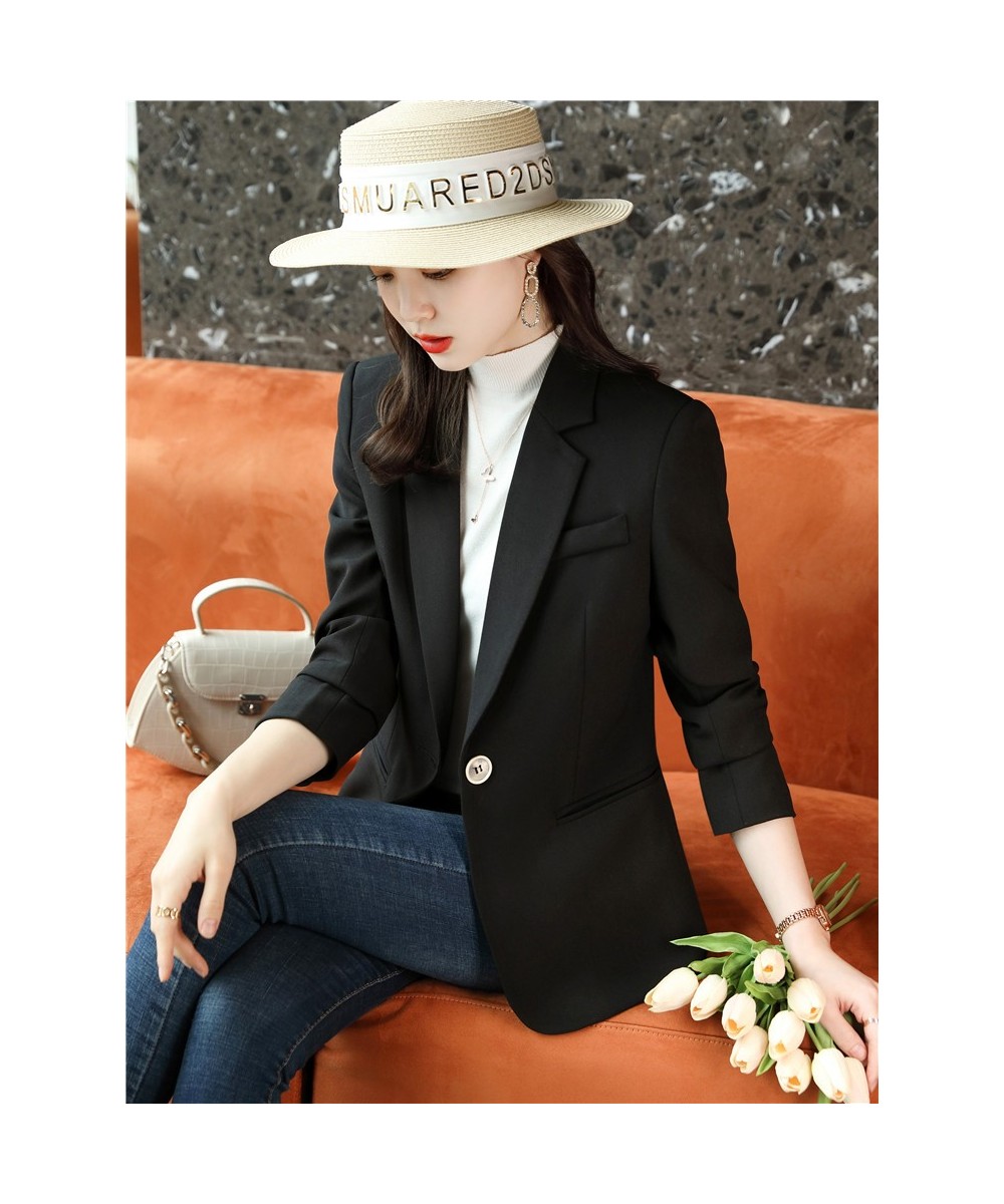 Women Chic Office Lady Single button Blazer Vintage Coat Fashion Notched Collar Long Sleeve Ladies Outerwear Stylish Blue Top...