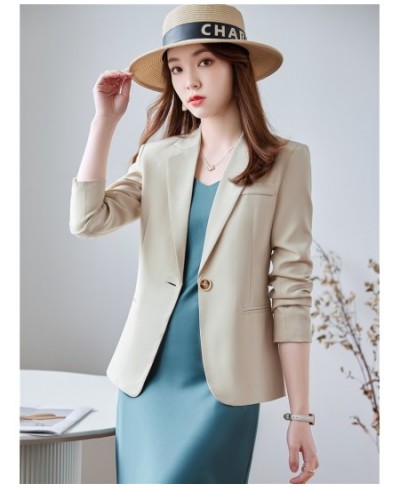 Women Chic Office Lady Single button Blazer Vintage Coat Fashion Notched Collar Long Sleeve Ladies Outerwear Stylish Blue Top...