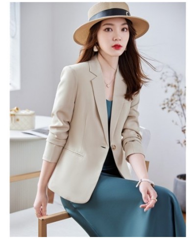 Women Chic Office Lady Single button Blazer Vintage Coat Fashion Notched Collar Long Sleeve Ladies Outerwear Stylish Blue Top...