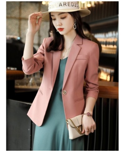 Women Chic Office Lady Single button Blazer Vintage Coat Fashion Notched Collar Long Sleeve Ladies Outerwear Stylish Blue Top...