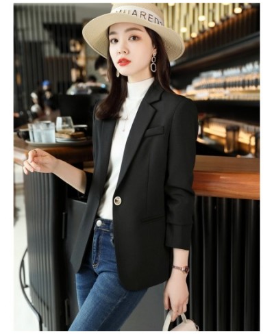 Women Chic Office Lady Single button Blazer Vintage Coat Fashion Notched Collar Long Sleeve Ladies Outerwear Stylish Blue Top...