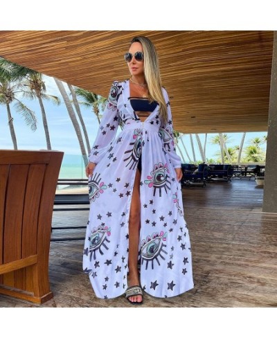 Blue Eyes Bikini Beach Cover up Tunics for Beach Long Kaftan Bikini Cover up Robe de Plage Sarong Beach Swimsuit cover-ups $3...