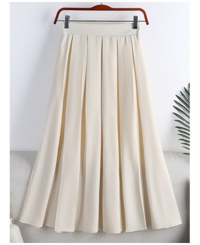 Spring Summer Skirts For Women 2022 Office Lady Elegant Pleated Skirt Elastic High Waist Solid Casual A Line Midi Skirt $41.3...