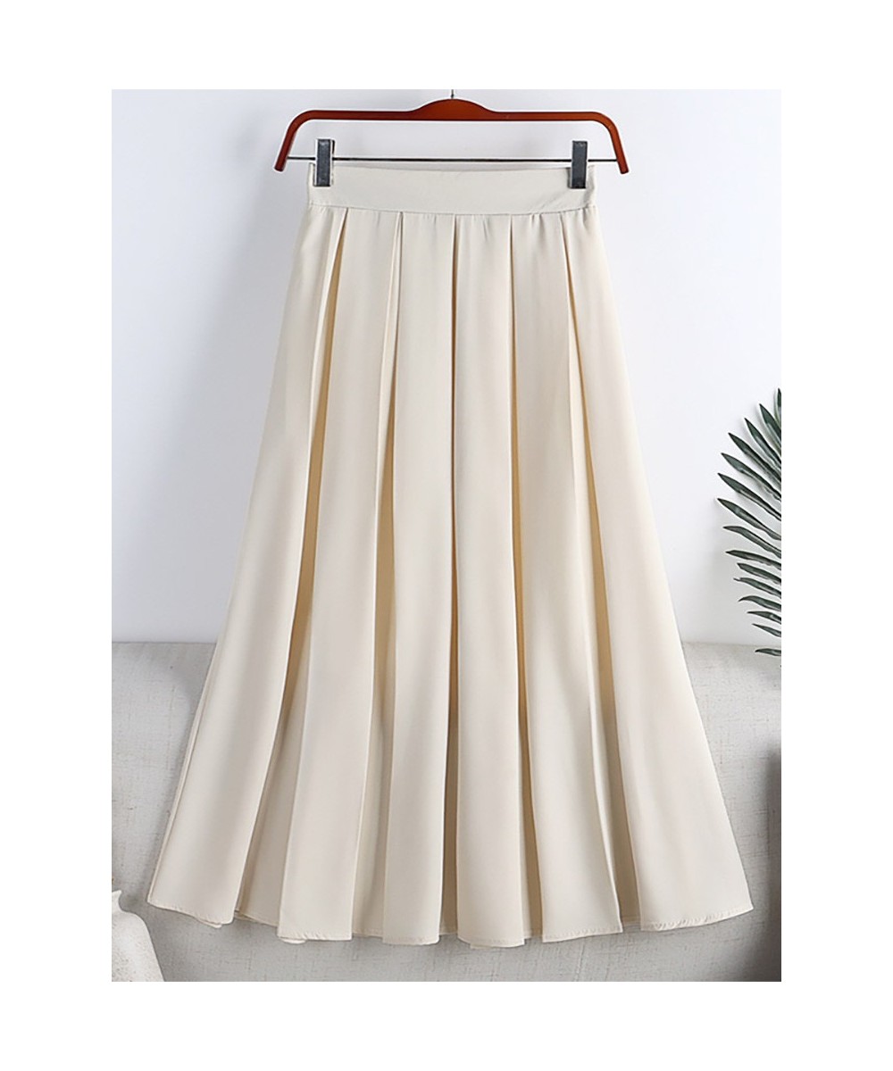 Spring Summer Skirts For Women 2022 Office Lady Elegant Pleated Skirt Elastic High Waist Solid Casual A Line Midi Skirt $41.3...