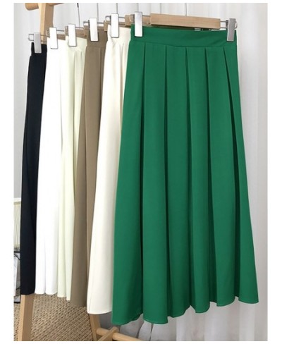 Spring Summer Skirts For Women 2022 Office Lady Elegant Pleated Skirt Elastic High Waist Solid Casual A Line Midi Skirt $41.3...