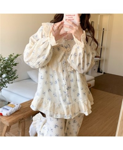 Korean Pajama For Women Loose Sweet Lace Princess Style Soft Cotton Pajamas Skin-friendly Casual Homewear 2 Pieces Set D710 $...