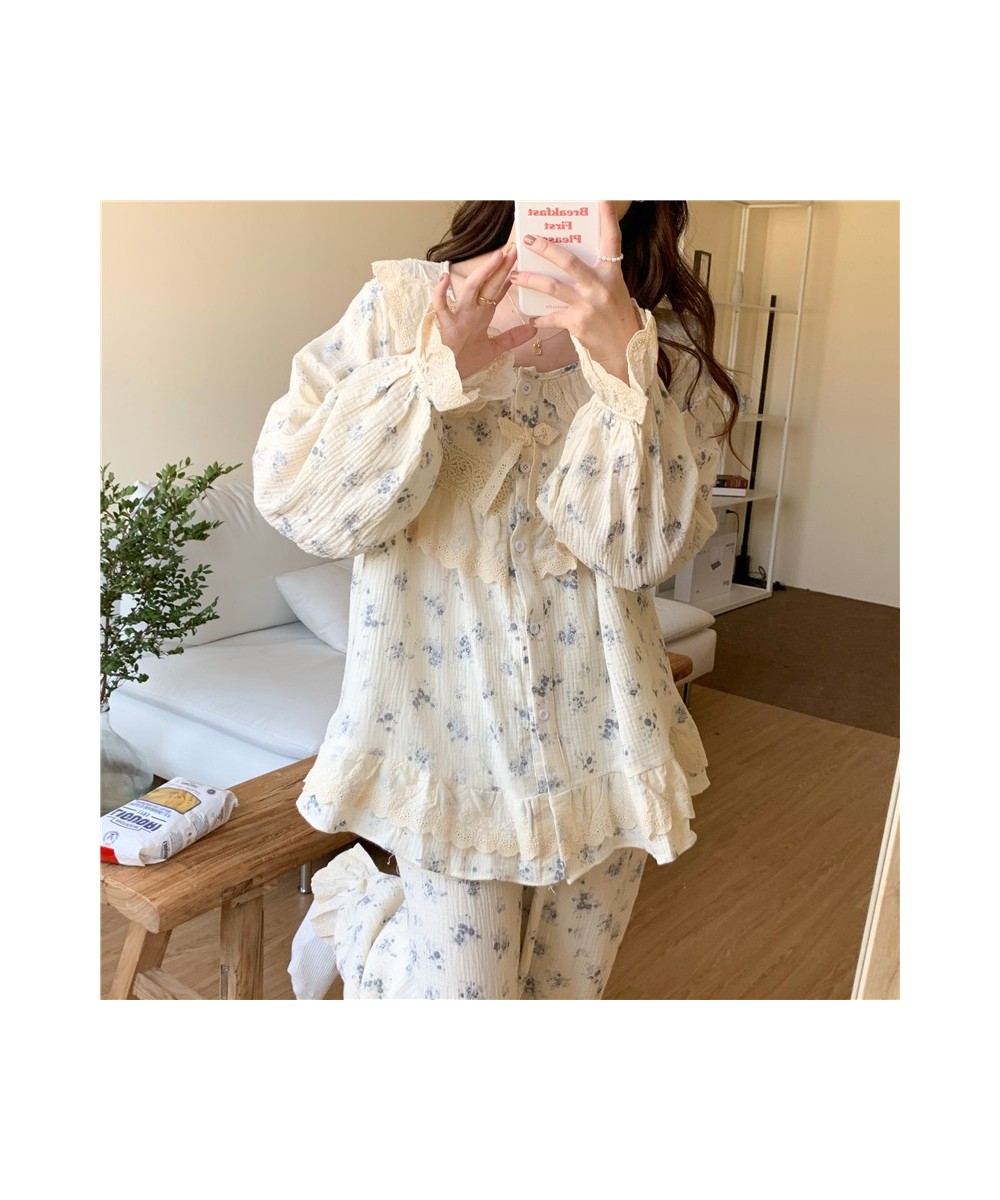 Korean Pajama For Women Loose Sweet Lace Princess Style Soft Cotton Pajamas Skin-friendly Casual Homewear 2 Pieces Set D710 $...