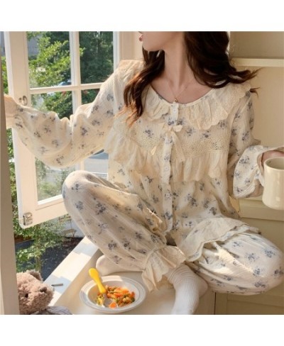 Korean Pajama For Women Loose Sweet Lace Princess Style Soft Cotton Pajamas Skin-friendly Casual Homewear 2 Pieces Set D710 $...