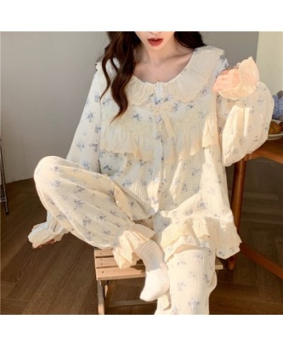 Korean Pajama For Women Loose Sweet Lace Princess Style Soft Cotton Pajamas Skin-friendly Casual Homewear 2 Pieces Set D710 $...