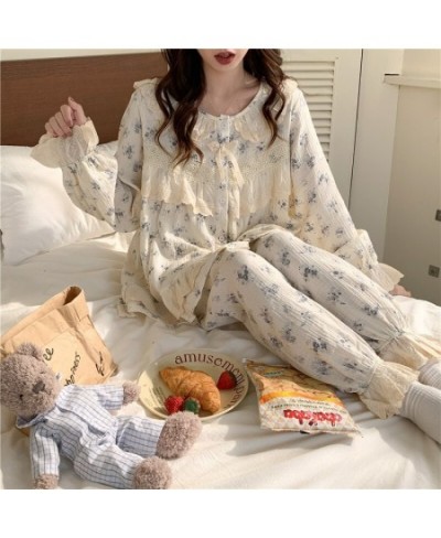 Korean Pajama For Women Loose Sweet Lace Princess Style Soft Cotton Pajamas Skin-friendly Casual Homewear 2 Pieces Set D710 $...