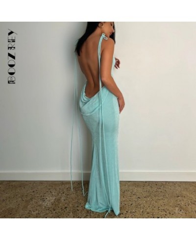 Summer Drawstrings Sexy Swing Collar Backless Sleeveless Maxi Prom Dress Women 2022 Hollow Slit Solid Party Robe Dresses $29....