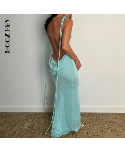 Summer Drawstrings Sexy Swing Collar Backless Sleeveless Maxi Prom Dress Women 2022 Hollow Slit Solid Party Robe Dresses $29....