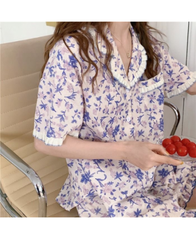 Pajama Sets Turn-down Collar Short Sleeve Women Summer Floral Printed Thin T-shirt shorts Trendy Women 2pcs suit Pyjamas $30....