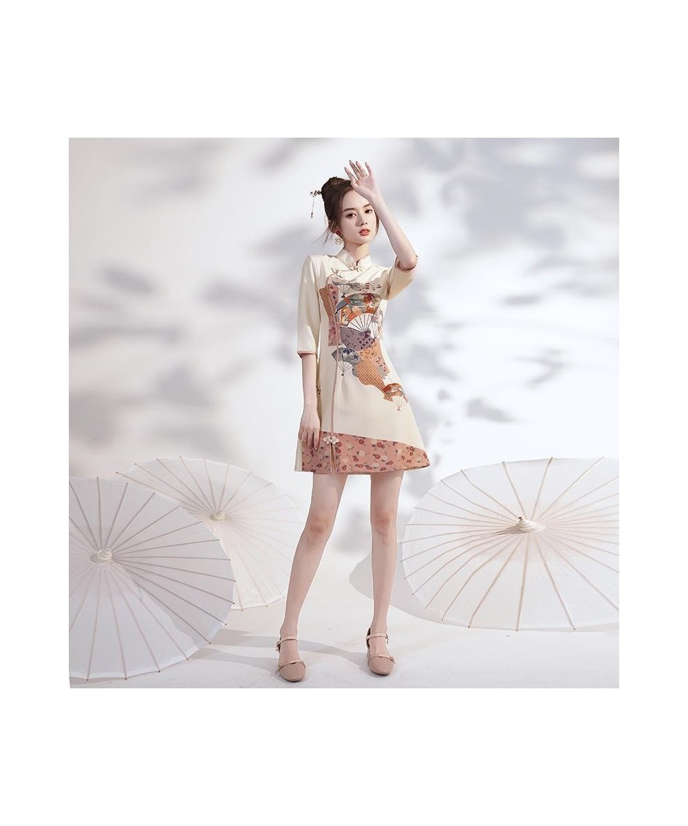 Women Dresses Vintage Printed Stand Collar Chinese Style Spring Reformed Designs Mini Dress Retro Qipao Female Vestido $34.70...