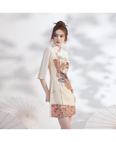 Women Dresses Vintage Printed Stand Collar Chinese Style Spring Reformed Designs Mini Dress Retro Qipao Female Vestido $34.70...