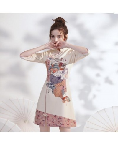 Women Dresses Vintage Printed Stand Collar Chinese Style Spring Reformed Designs Mini Dress Retro Qipao Female Vestido $34.70...