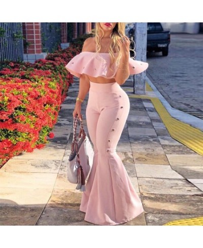 Women Two Piece Outfits Off Shoulder Ruffle Crop Tops and Flare Pants 2 Piece Set Summer Club Party Festival Set $47.27 - Sui...