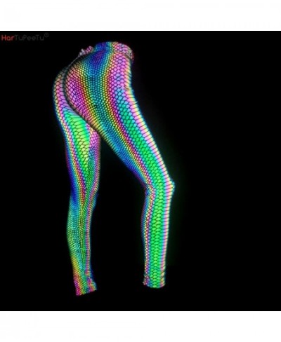 Women's Med Waist New Snakeskin Colorful Reflective Ankle Length Leggings Fitness Sports Hip Lift Elastic Pants Night Club We...