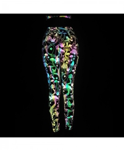 Women's Med Waist New Snakeskin Colorful Reflective Ankle Length Leggings Fitness Sports Hip Lift Elastic Pants Night Club We...