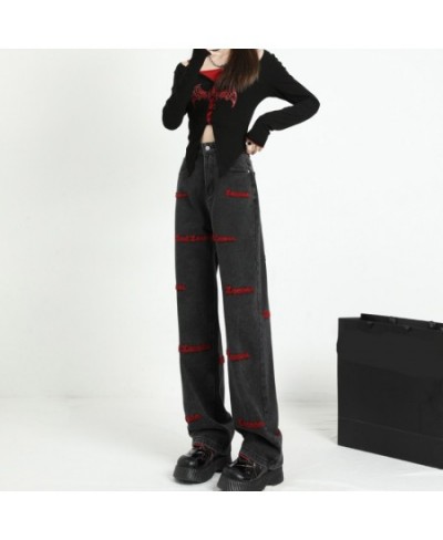 High Waisted Jeans for Women 2022 New Fashion Wide Leg Pants Women Vintage Streetwear Embroidery Straight Full Length $57.56 ...