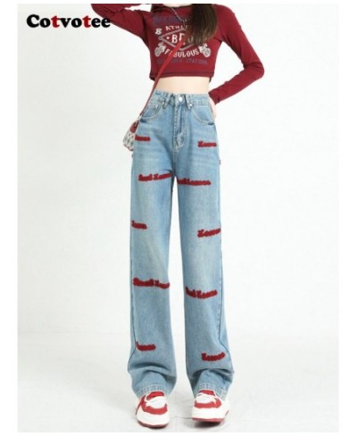 High Waisted Jeans for Women 2022 New Fashion Wide Leg Pants Women Vintage Streetwear Embroidery Straight Full Length $57.56 ...