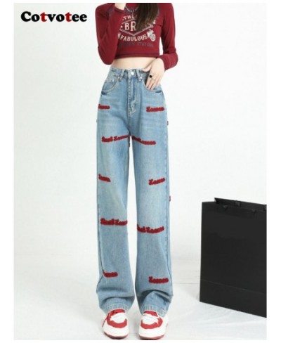 High Waisted Jeans for Women 2022 New Fashion Wide Leg Pants Women Vintage Streetwear Embroidery Straight Full Length $57.56 ...