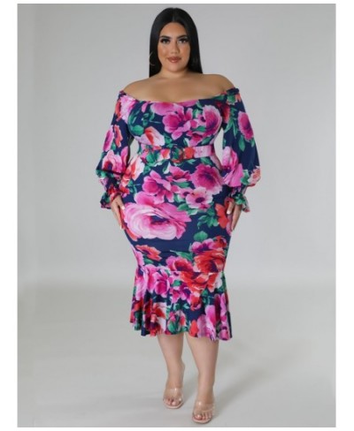 Plus Size Dresses for Women Summer Holiday Clothing Floral Print Off Shoulder Maxi Dress Wholesale with Belt $44.98 - Plus Si...