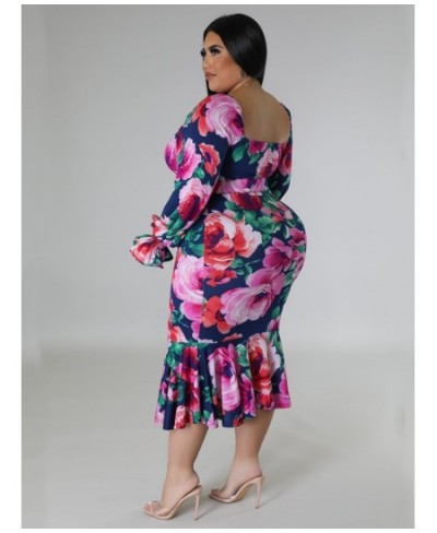 Plus Size Dresses for Women Summer Holiday Clothing Floral Print Off Shoulder Maxi Dress Wholesale with Belt $44.98 - Plus Si...