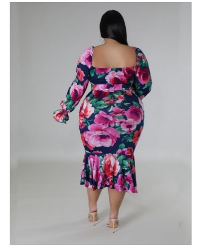 Plus Size Dresses for Women Summer Holiday Clothing Floral Print Off Shoulder Maxi Dress Wholesale with Belt $44.98 - Plus Si...