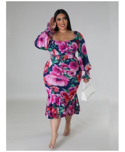 Plus Size Dresses for Women Summer Holiday Clothing Floral Print Off Shoulder Maxi Dress Wholesale with Belt $44.98 - Plus Si...